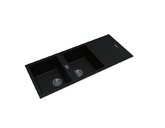 GRANITE 1160 DOUBLE BOWL & DRAINER SINK BLACK