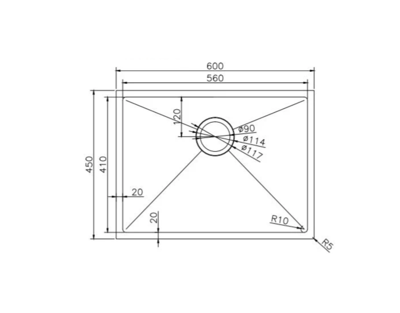 BRUSHED STAINLESS 600 SINGLE BOWL SINK