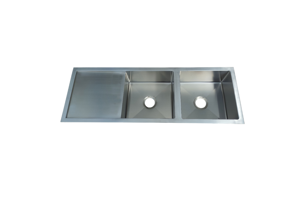 STAINLESS 1314 DOUBLE BOWL & DRAINER SINK