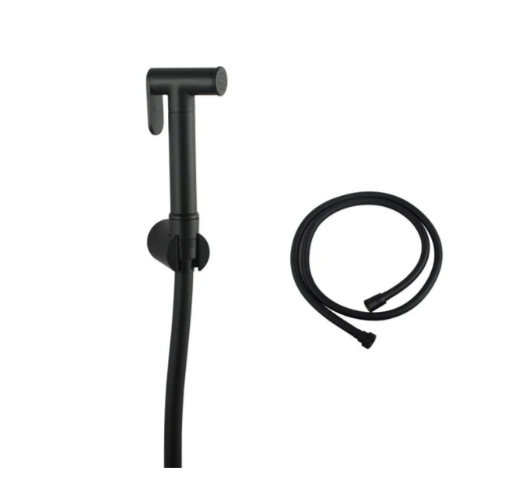 Round Brass Black Toilet Bidet Spray Kit with 1.2m PVC Hose