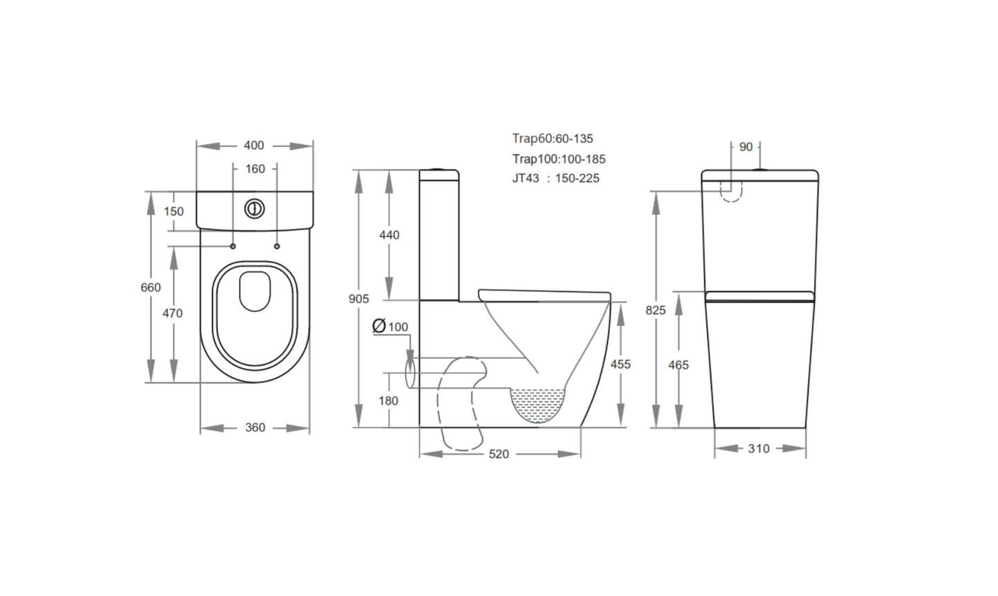 AMBULANT 21 TOILET BACK TO WALL EXTRA HEIGHT 455 PAN