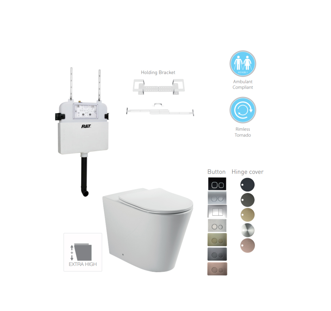 BELLA TORNADO & RIMLESS IN-WALL FLOOR BACK TO WALL TOILET AMBULANT CERTIFIED