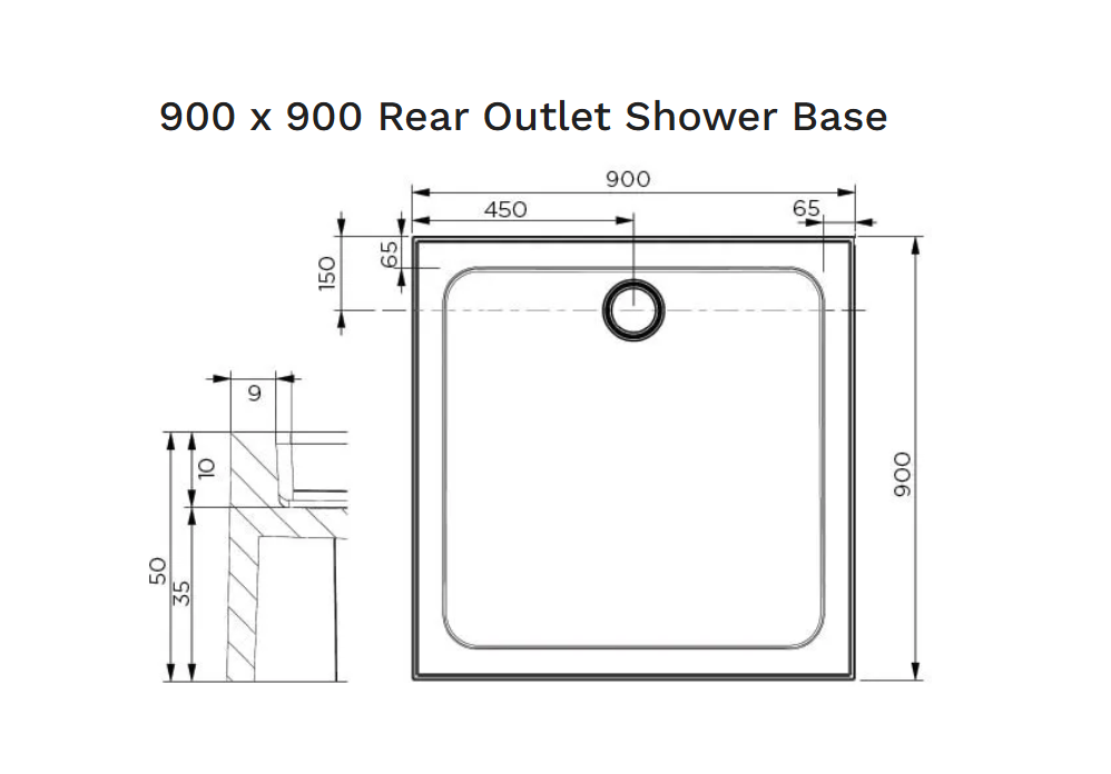 SMC 900 x 900 Rear Outlet Shower Base