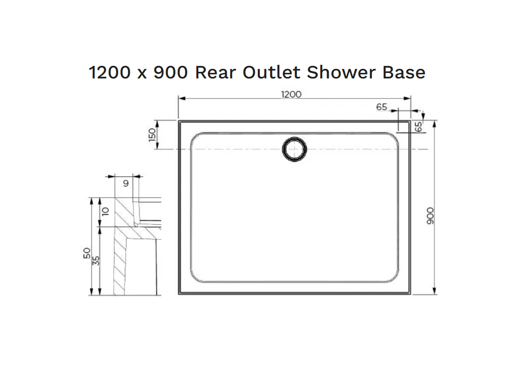 SMC 900 x 1200 Rear Outlet Shower Base