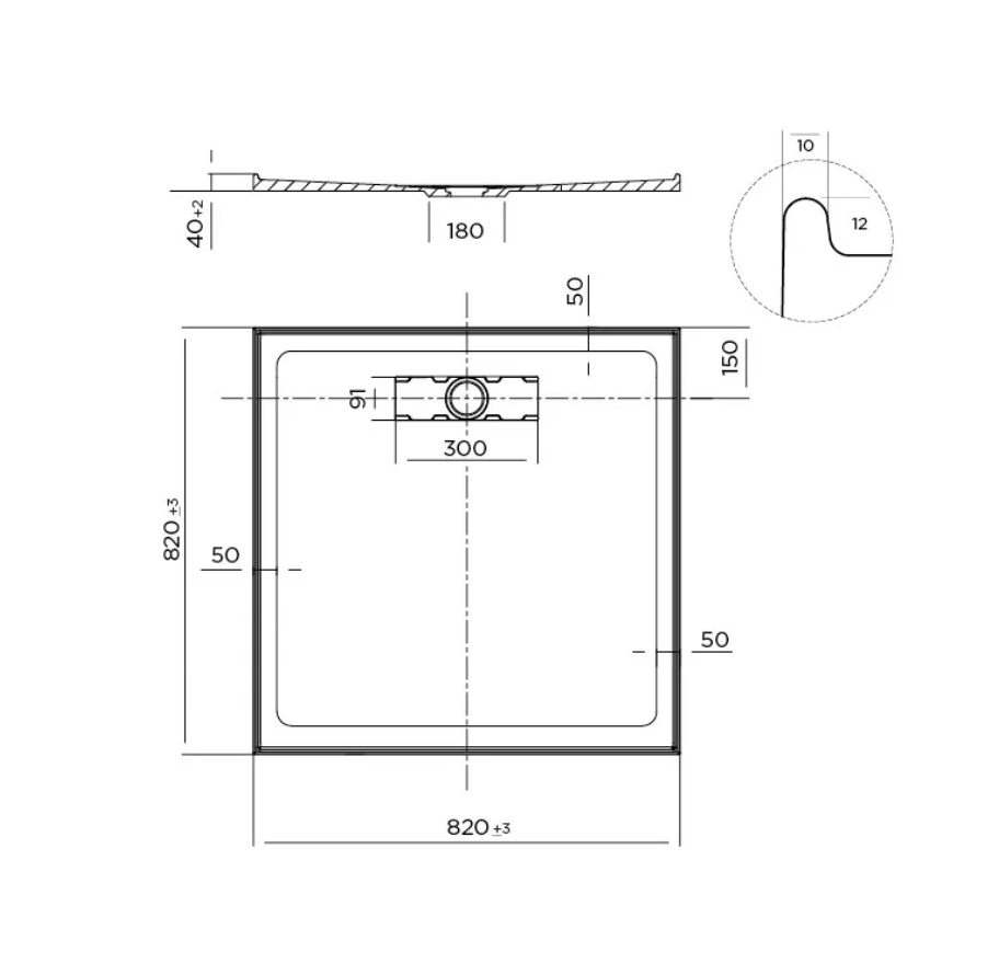 820 x 820 POLYMARBLE Rear Outlet Shower Base