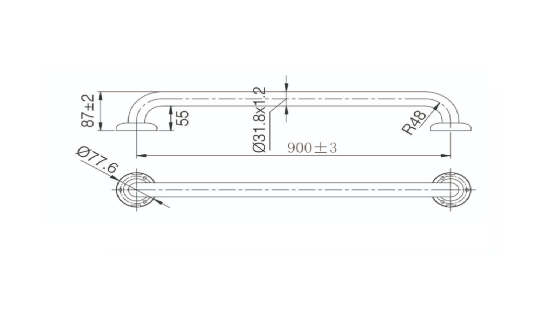 Brushed Stainless MOBI CARE 900mm Grab Rail