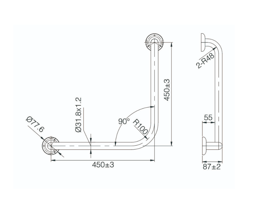 Brushed Stainless MOBI CARE 90 Degree Grab Rail