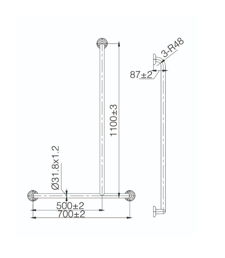 Brushed Stainless TPG19R Shower Rail