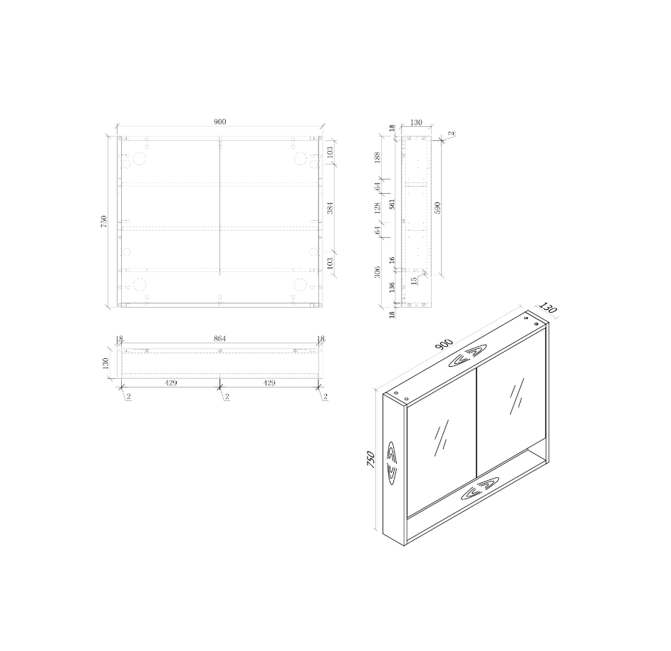 900 mm BONDI Mirror Shaving Cabinet