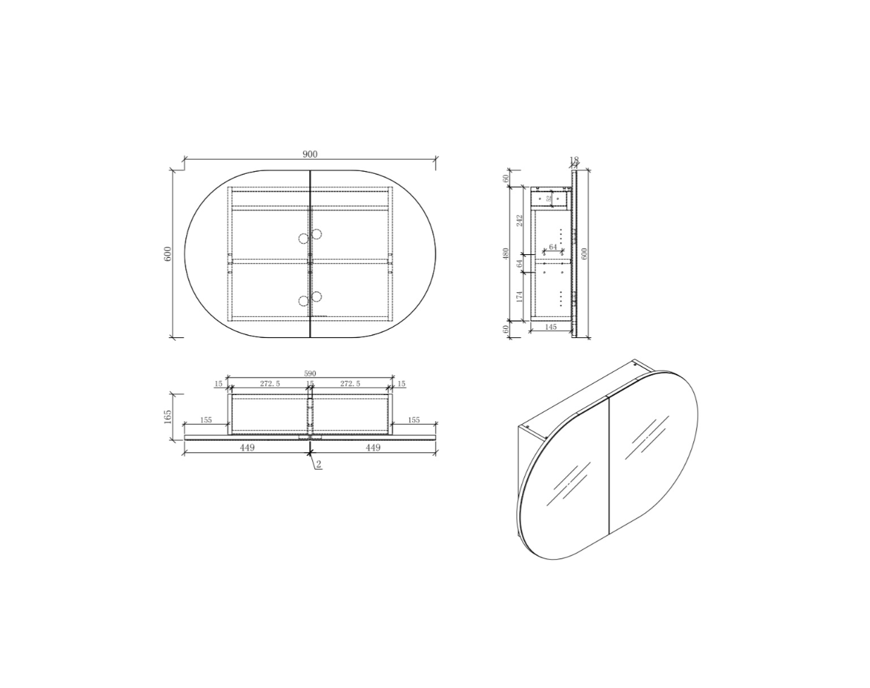 900x600mm MILAN Mirror Shaving Cabinet