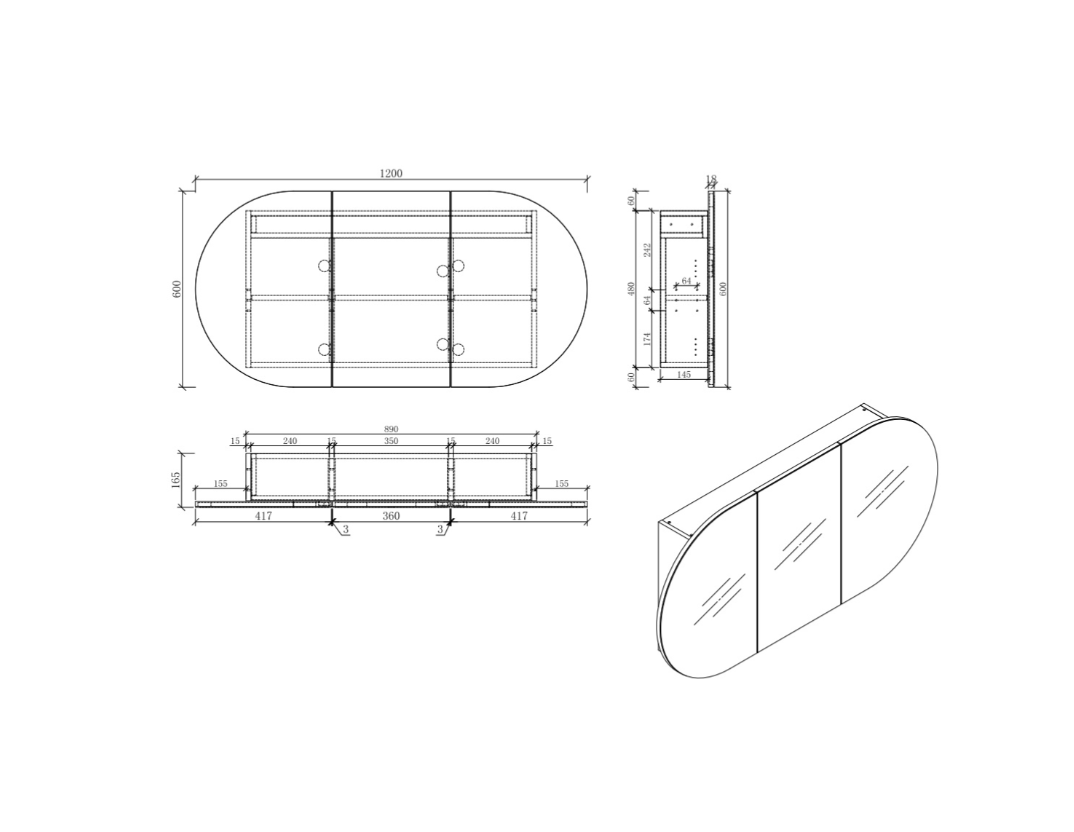 1200x600mm MILAN Mirror Shaving Cabinet