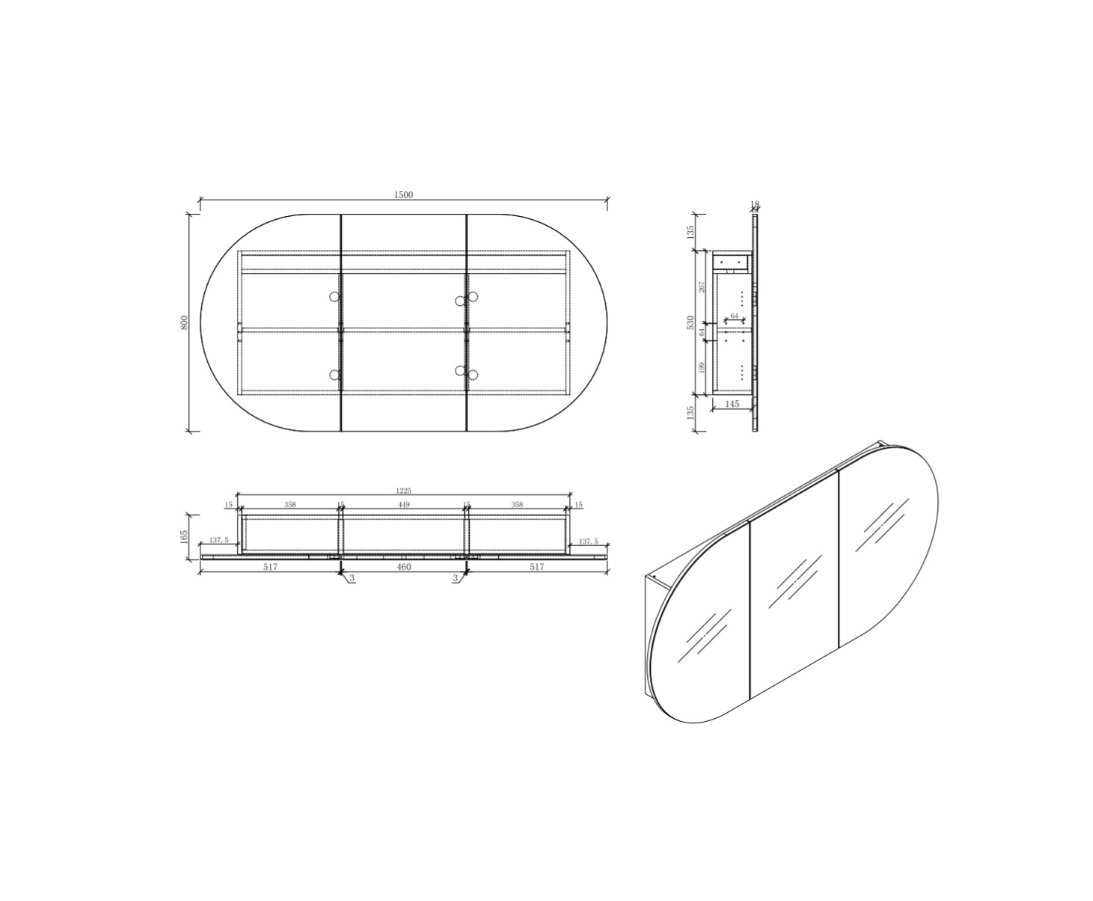 1500x800mm MILAN Mirror Shaving Cabinet
