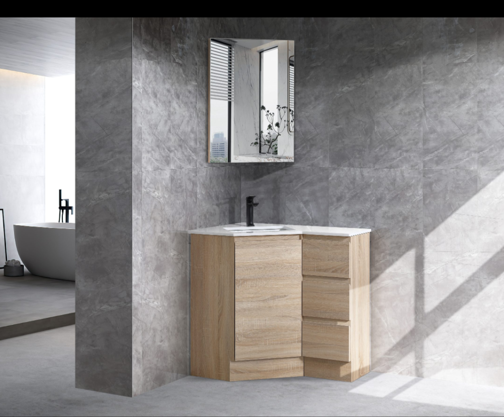 BURMA Corner Shaving Cabinet Matte White  400x400x750mm