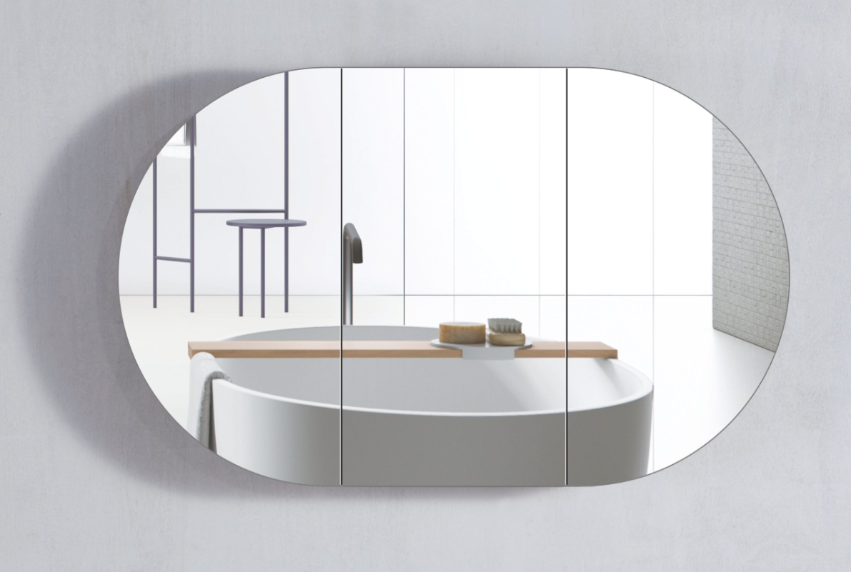 1200mm AMBER Oval Shaving Cabinet Mirror Matte White