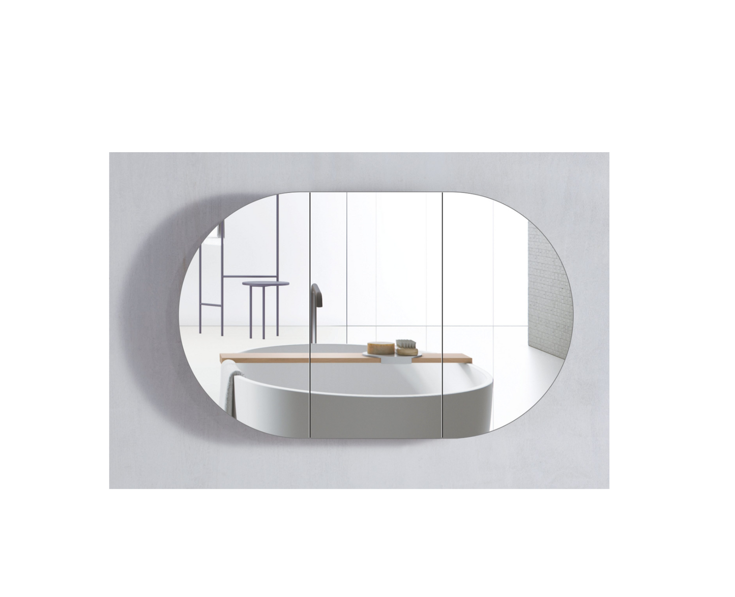 1200mm AMBER Oval Shaving Cabinet Mirror Matte White