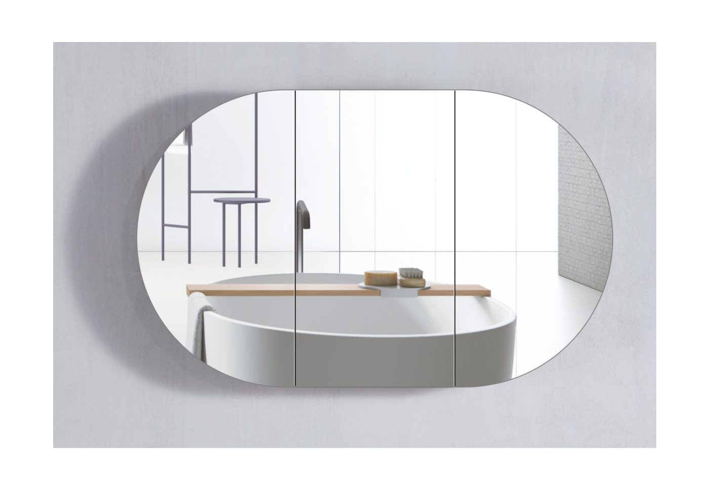 1200mm AMBER Oval Shaving Cabinet Mirror Matte White