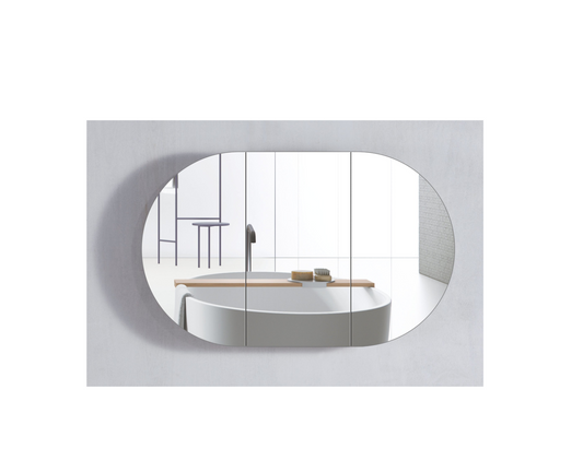 1500mm AMBER Oval Shaving Cabinet Mirror Matte White