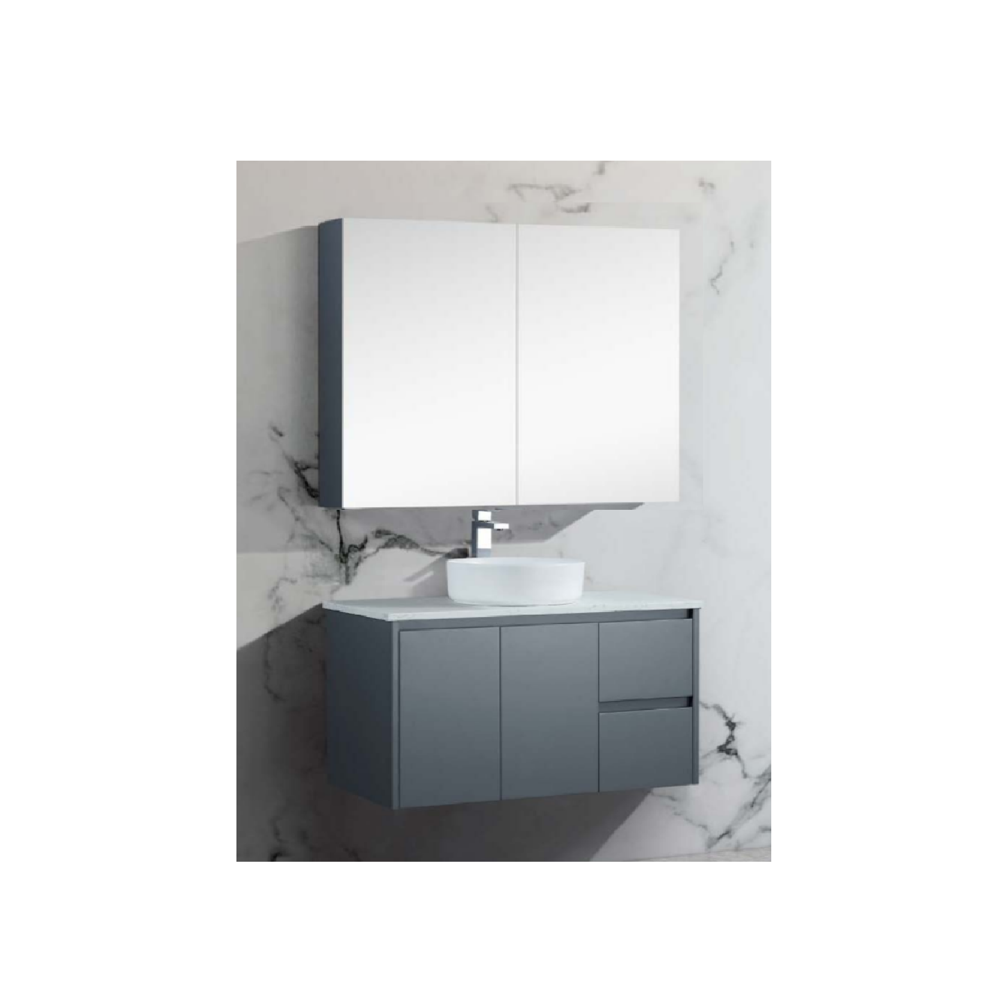 900mm Matte Grey Shaving Mirror Cabinet