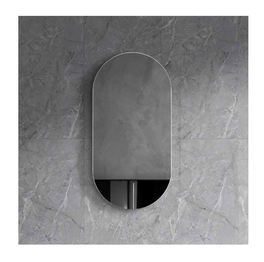 Oval KRYSTAL Shaving Cabinet Mirror Matte White