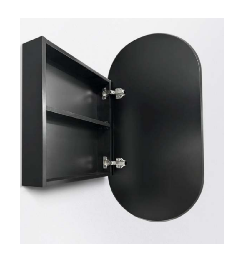 Oval KRYSTAL Shaving Cabinet Mirror Matte Black