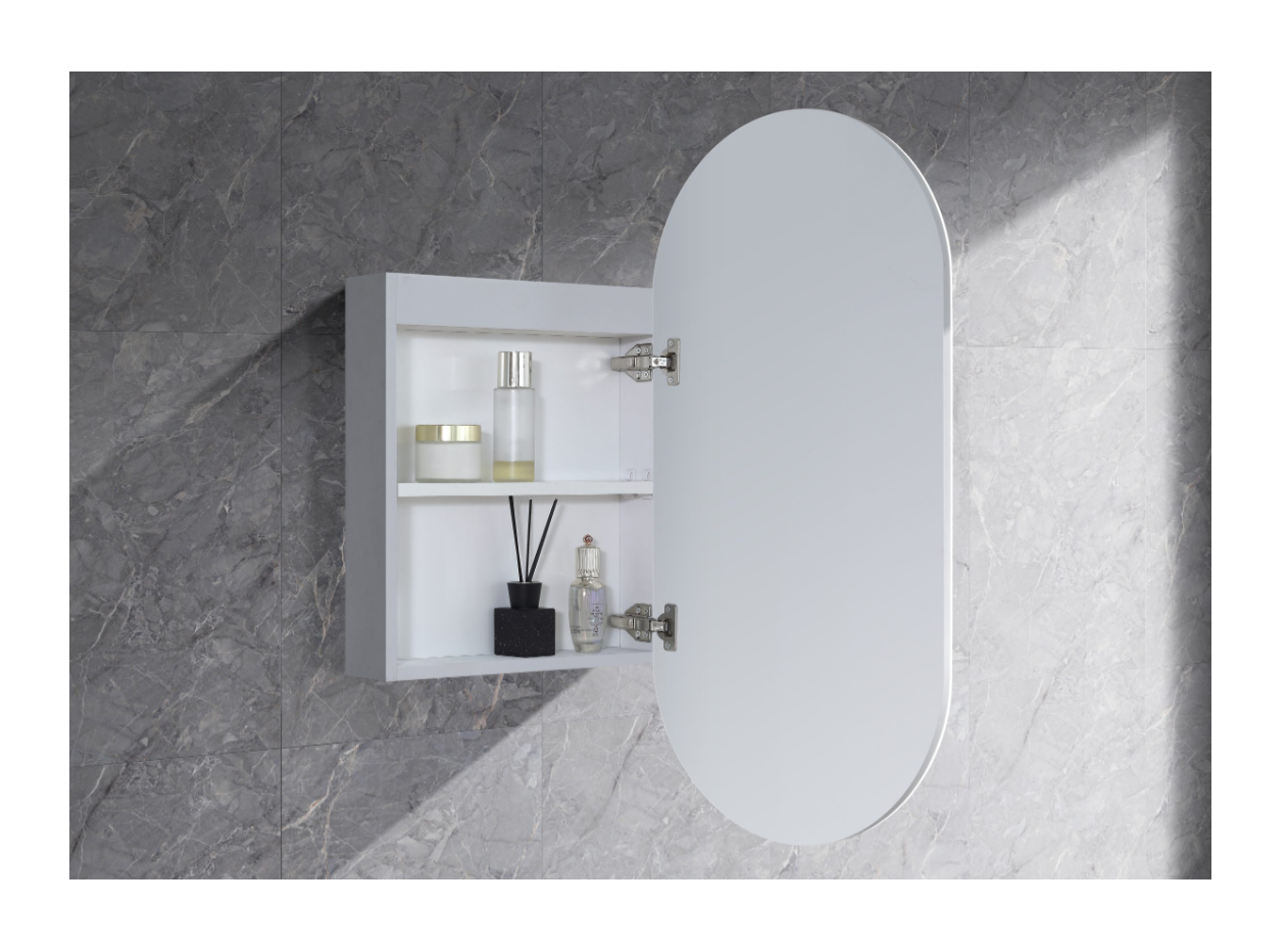 Oval KRYSTAL Shaving Cabinet Mirror Matte White