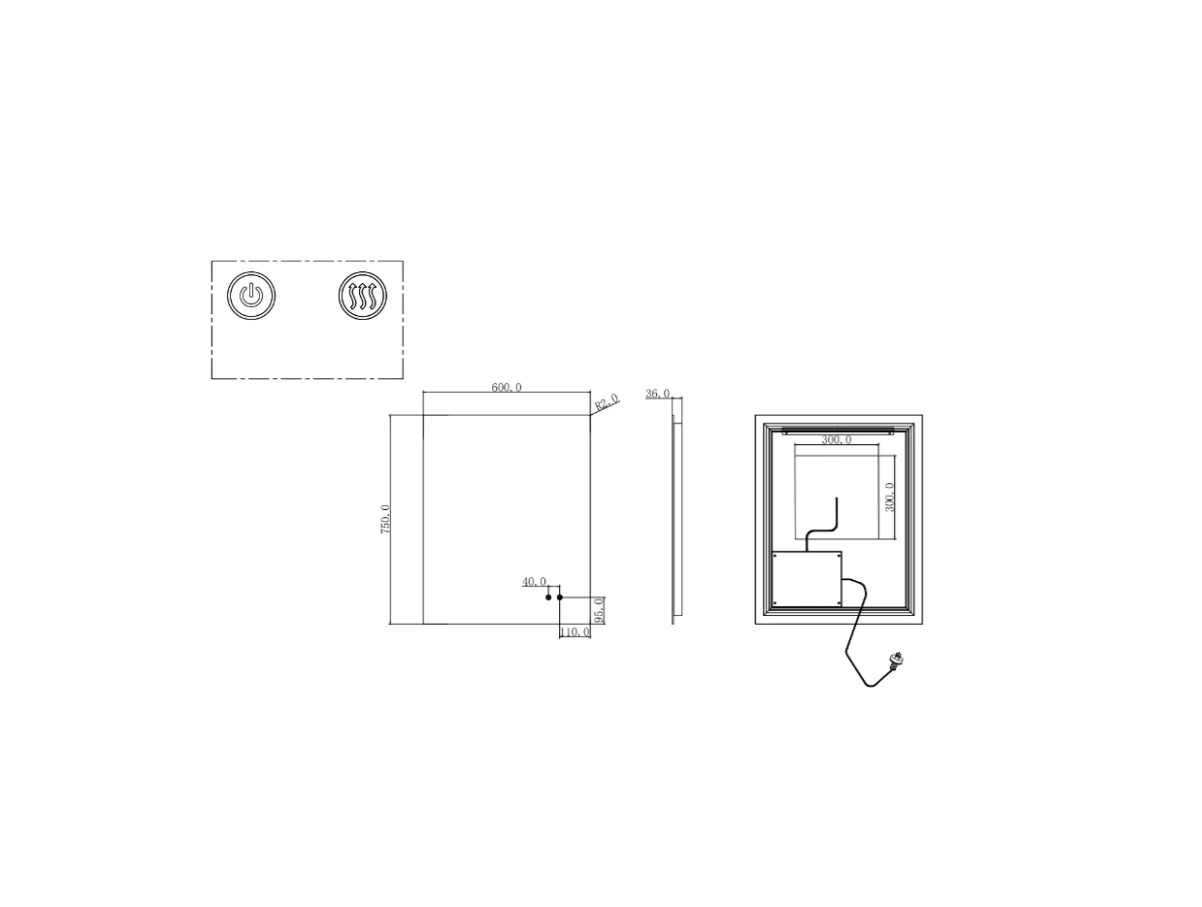 600x750mm Rectangle 3 Color Lighting LED Mirror Touch Sensor