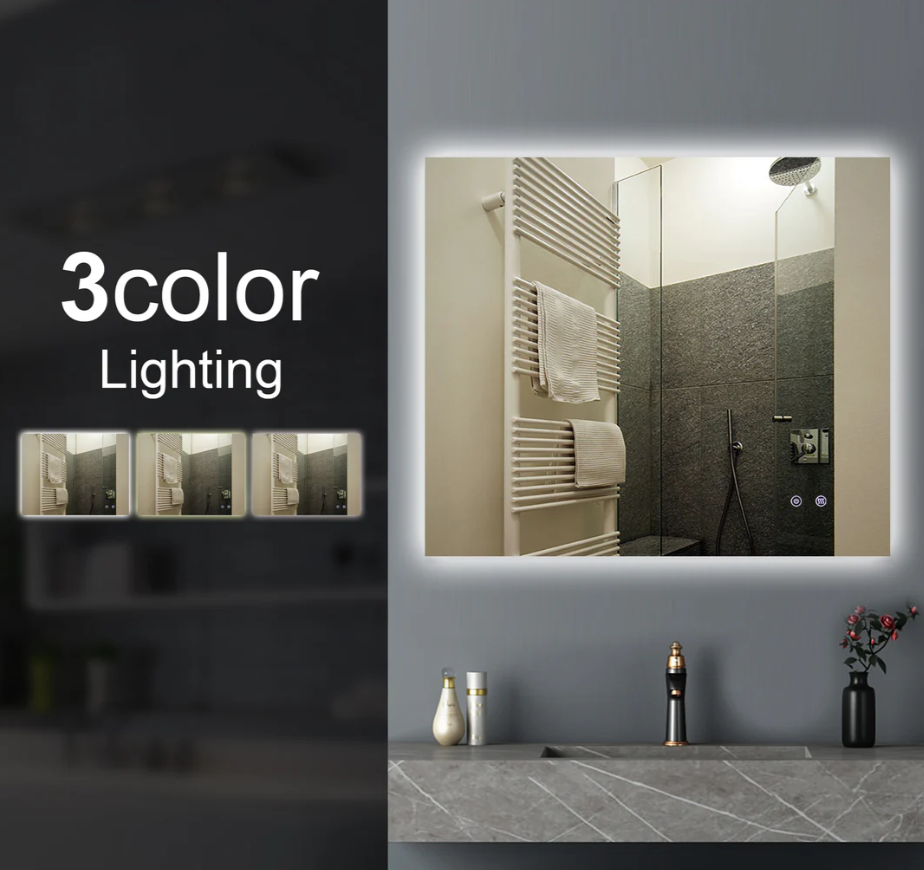 900*750mm Sharp Edge 3 Color Lighting Backlit LED Mirror Touch Sensor