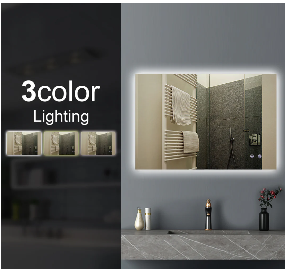 1200*800mm Sharp Edge 3 Color Lighting Backlit LED Mirror Touch Sensor