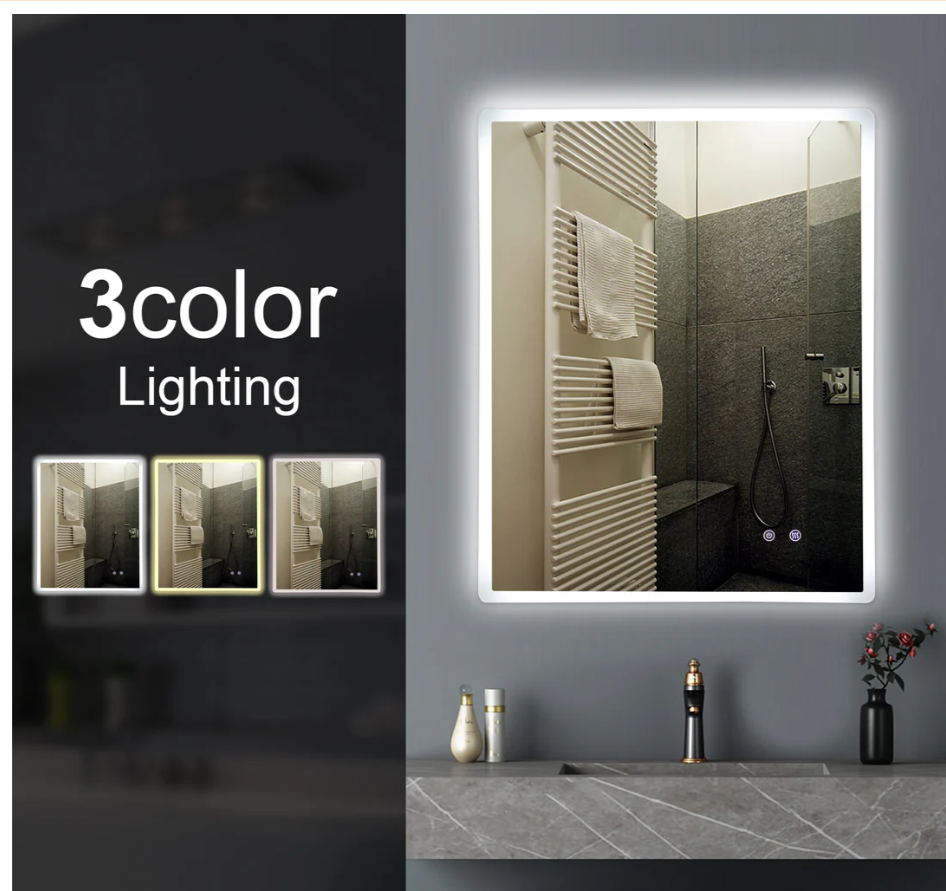 600*750mm 3 Color Lighting Front lit LED Mirror Touch Sensor Switch