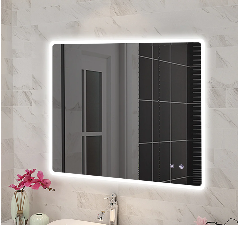900x750mm Curved Rim Rectangle 3 Color Lighting LED Mirror Touch Sensor Switch