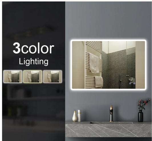 1200x800mm Curved Rim Rectangle 3 Color Lighting LED Mirror Touch Sensor Switch