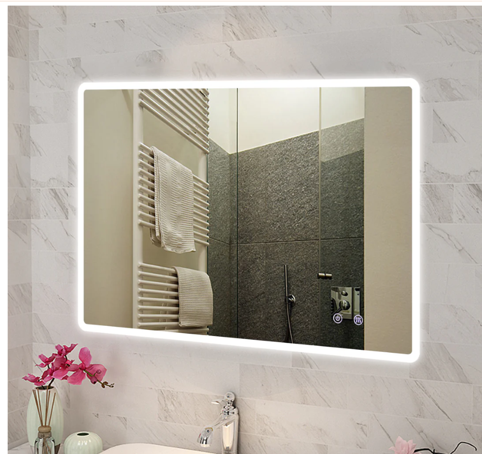 1200x800mm Curved Rim Rectangle 3 Color Lighting LED Mirror Touch Sensor Switch