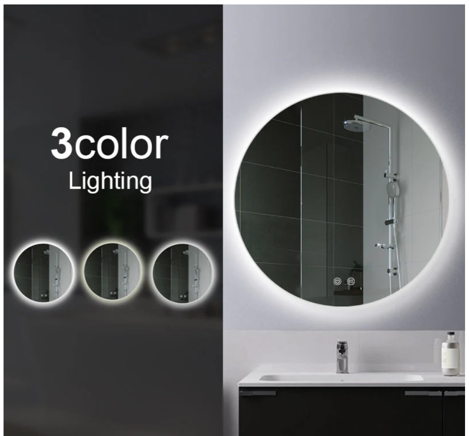 600mm Round 3 Color Lighting Backlit LED Mirror Touch Sensor Switch