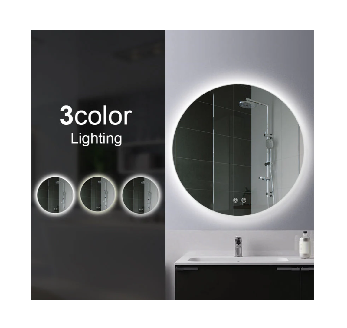 750mm Round 3 Color Lighting Backlit Acrylic LED Mirror Touch Sensor Switch