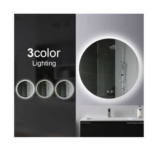 750mm Round 3 Color Lighting Backlit Acrylic LED Mirror Touch Sensor Switch