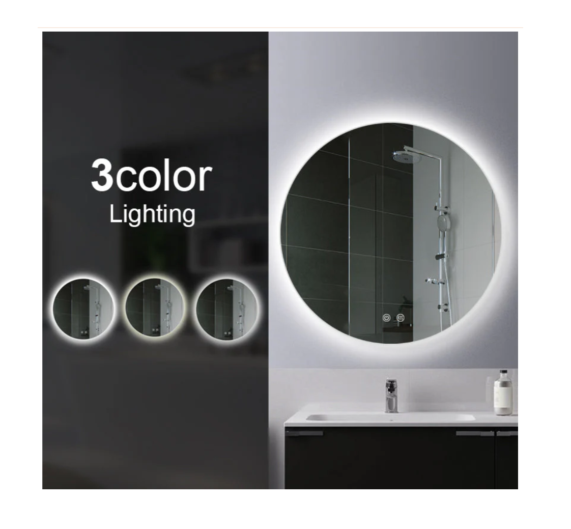 900mm Round 3 Color Lighting Backlit Acrylic LED Mirror Touch Sensor Switch