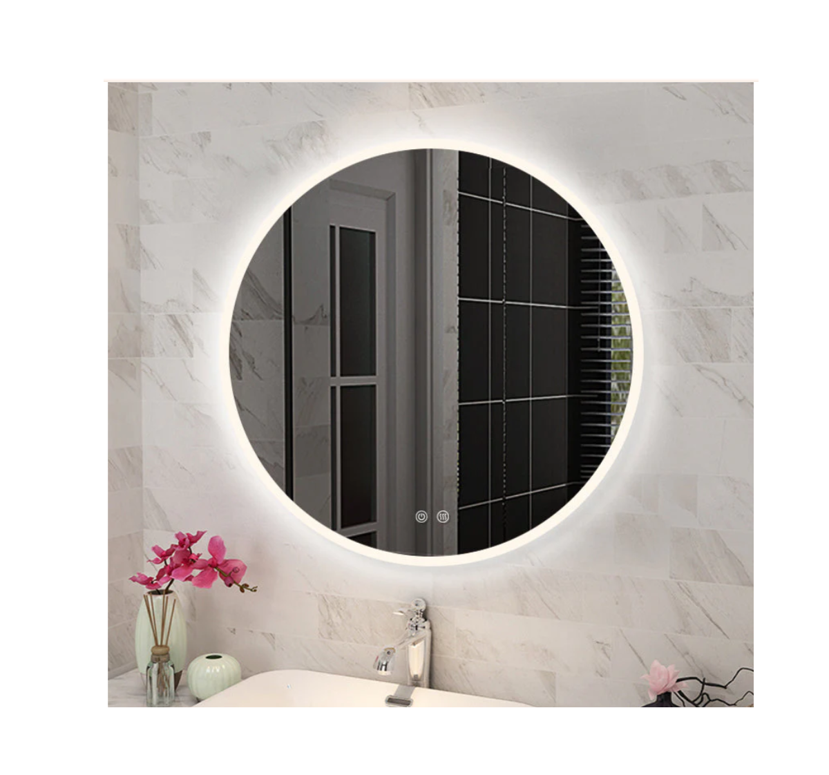 750mm Round 3 Color Lighting Acrylic LED Mirror Touch Sensor Switch