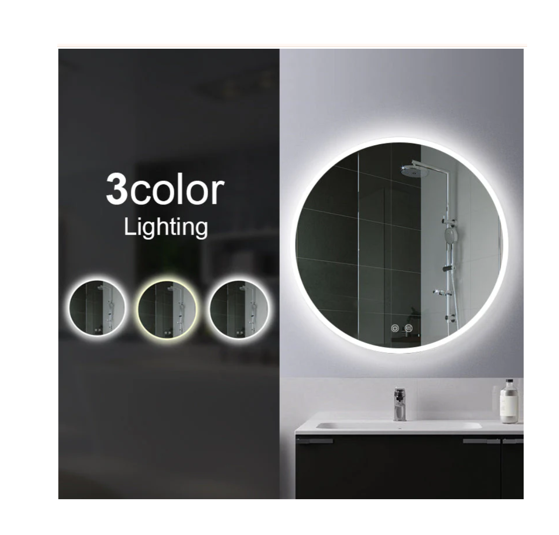 600mm Round 3 Color Lighting LED Mirror Touch Sensor Switch