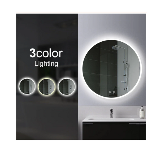 600mm Round 3 Color Lighting LED Mirror Touch Sensor Switch