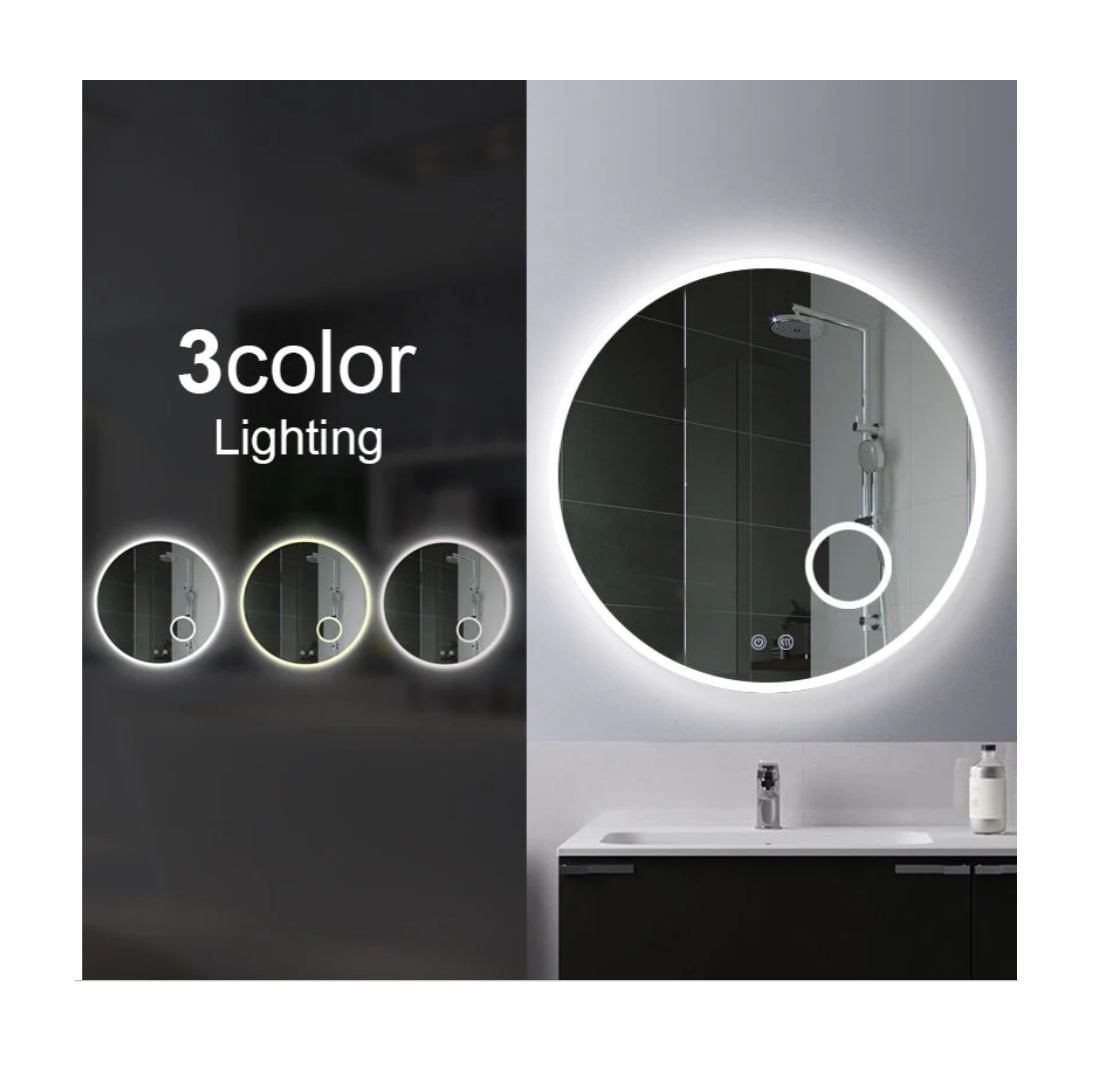 900mm Round 3 Color Lighting Acrylic LED Mirror Touch Sensor Switch