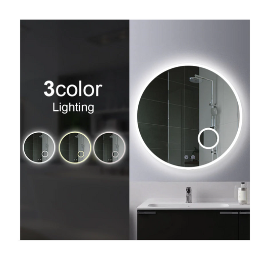 900mm Round 3 Color Lighting Acrylic LED Mirror Touch Sensor Switch