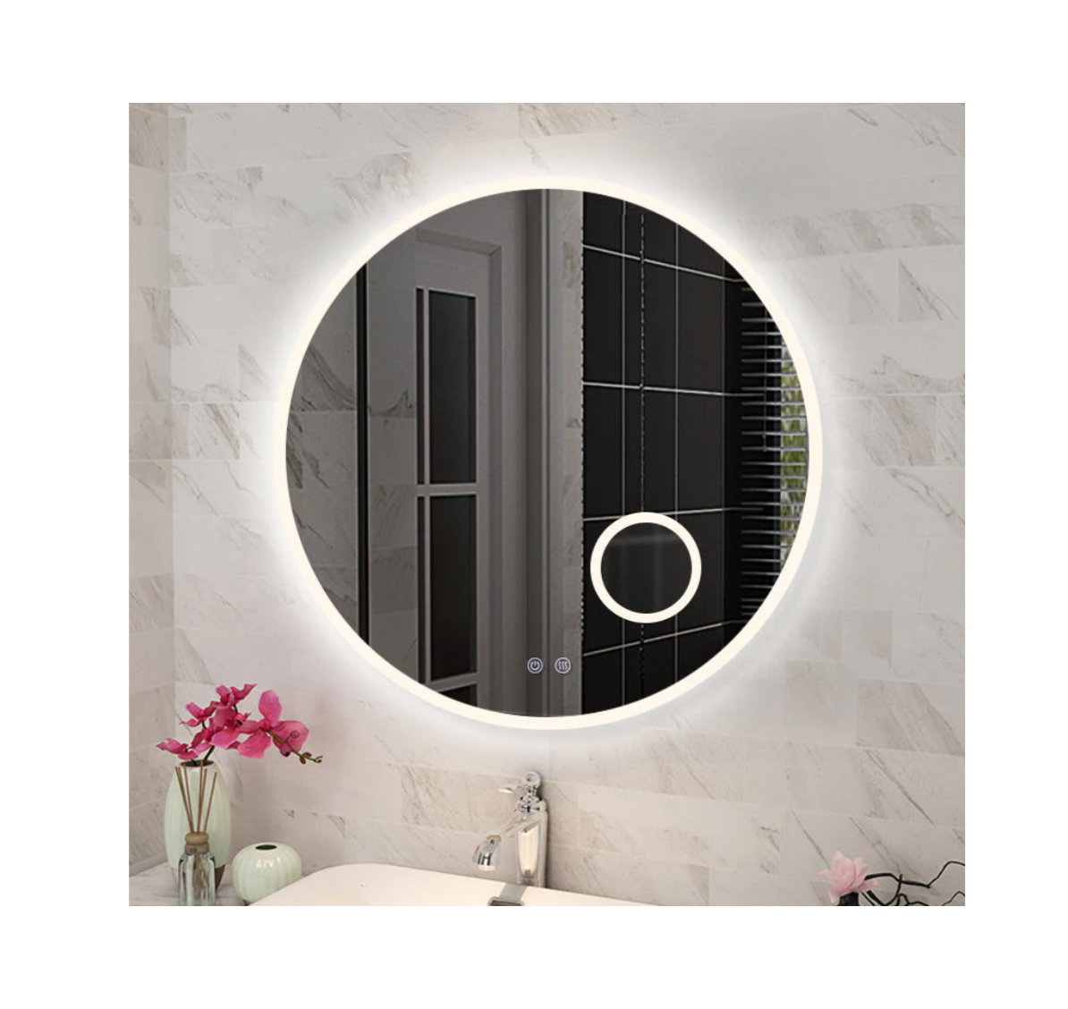 900mm Round 3 Color Lighting Acrylic LED Mirror Touch Sensor Switch