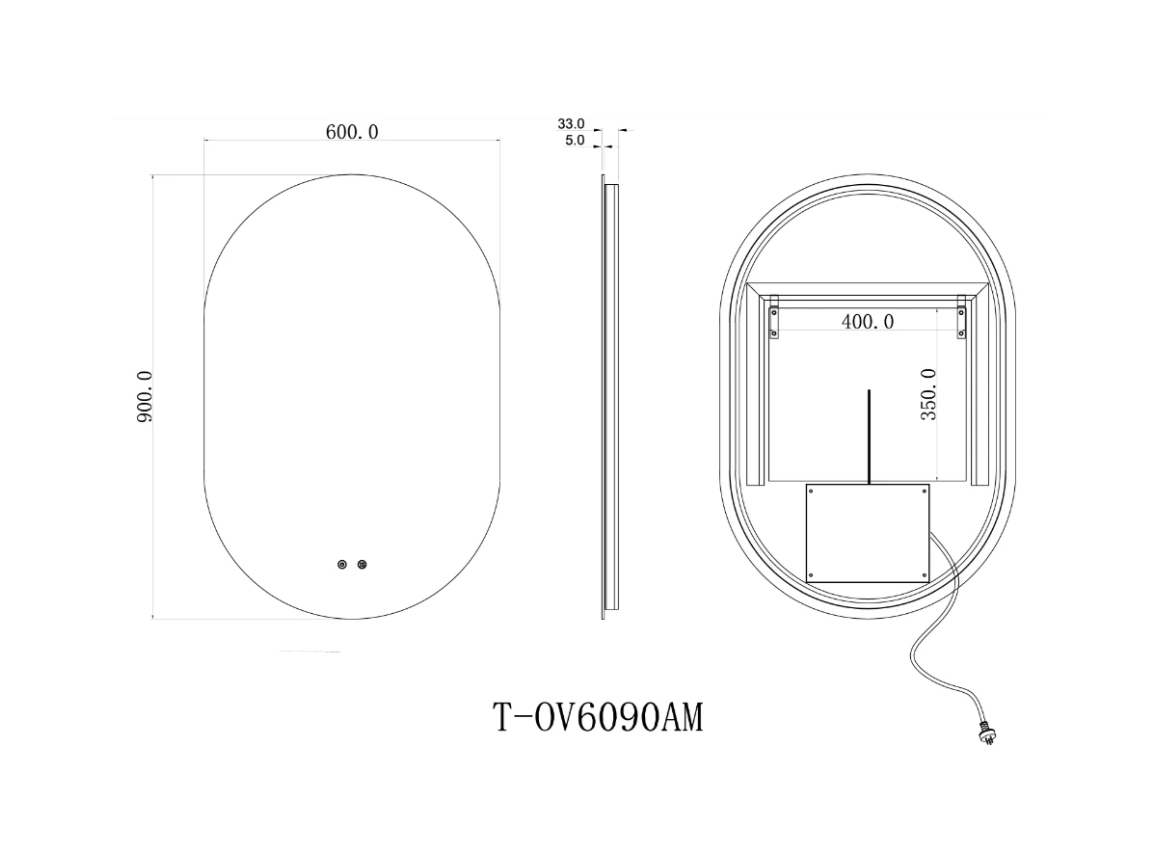 Oval Shape Backlit LED Mirror 600x900mm