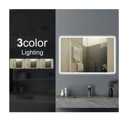 1500x800mm Curved Rim Rectangle 3 Color Lighting LED Mirror Touch Sensor Switch