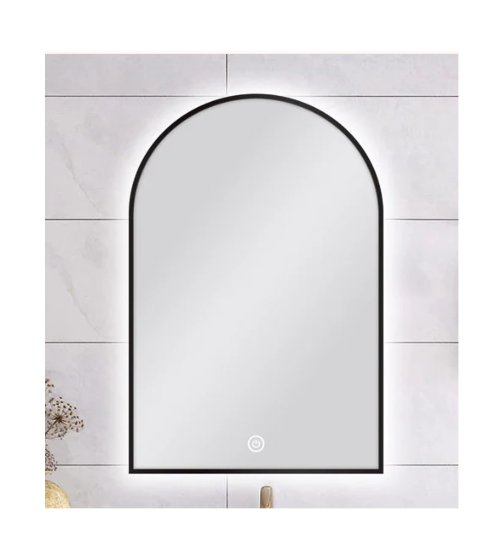 600 x 900 MM ARCHED SHAPE BLACK FRAMED CARYSIL LED MIRROR