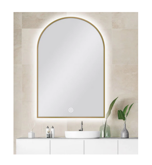600 X 900 MM ARCHED SHAPE GOLD FRAMED CARYSIL LED MIRROR