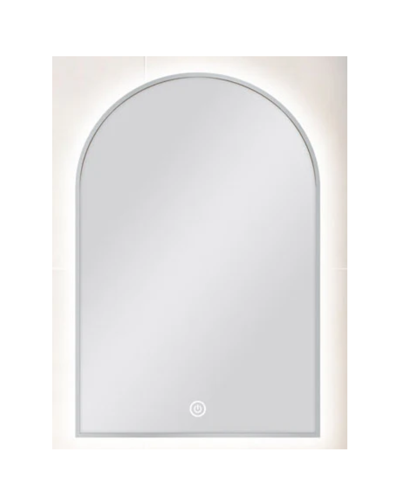600 x 900mm ARCHED SHAPE BRUSHED NICKEL FRAMED CARYSIL LED MIRROR
