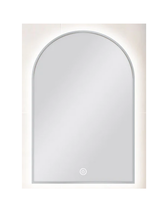 600 x 900mm ARCHED SHAPE BRUSHED NICKEL FRAMED CARYSIL LED MIRROR