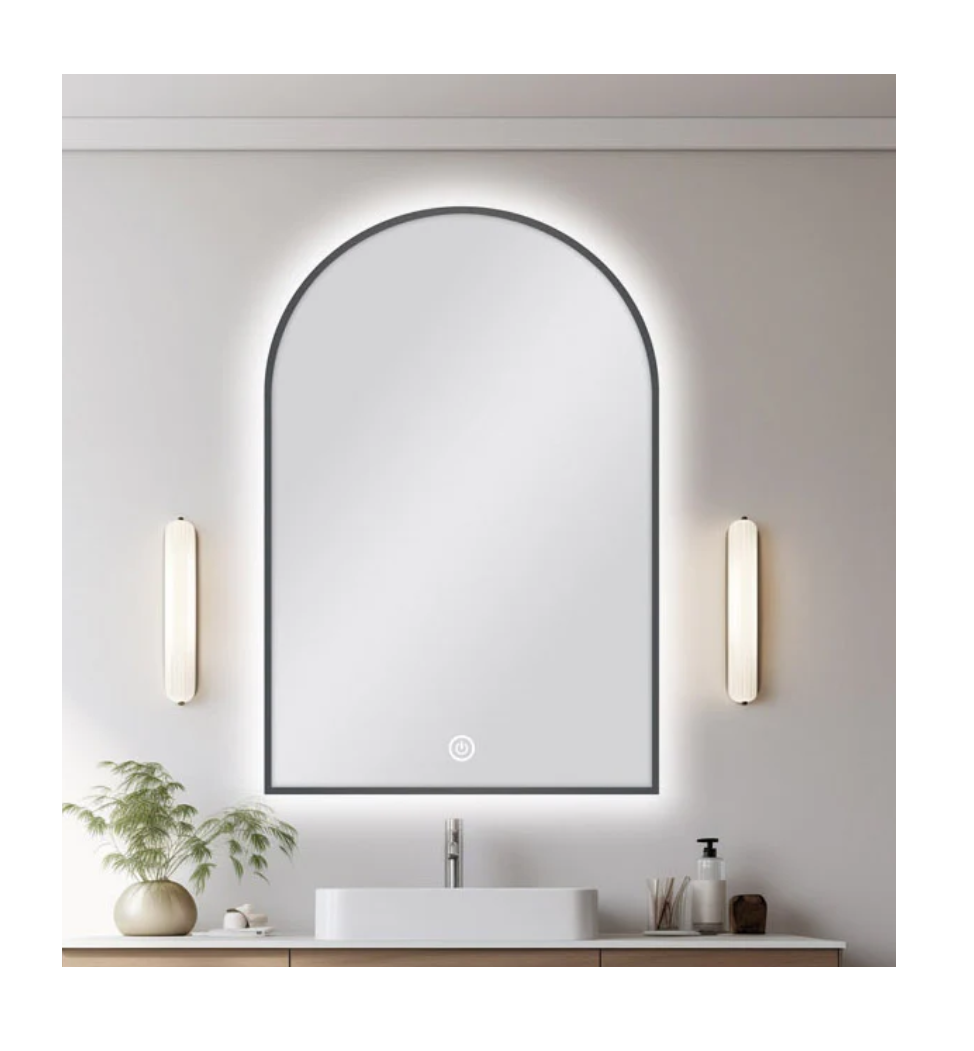 600 x 900mm ARCHED SHAPE GUNMETAL FRAMED CARYSIL LED MIRROR