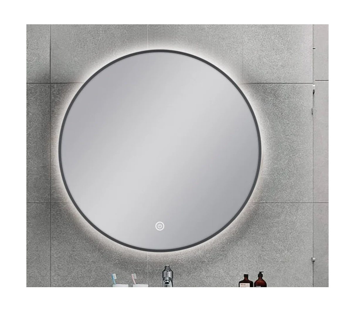 750MM ROUND GUN METAL FRAMED CARYSIL LED MIRROR